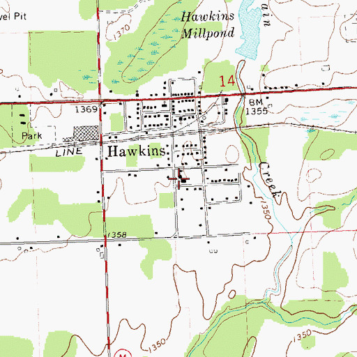 Topographic Map of Hawkins Elementary School, WI