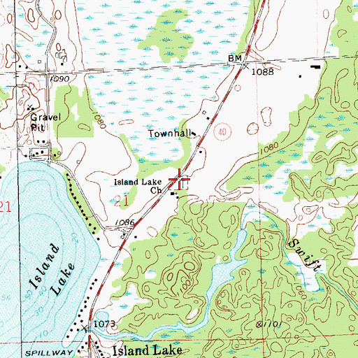 Topographic Map of Island Lake Cemetery, WI