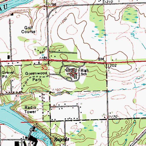 Topographic Map of Ladysmith High School, WI