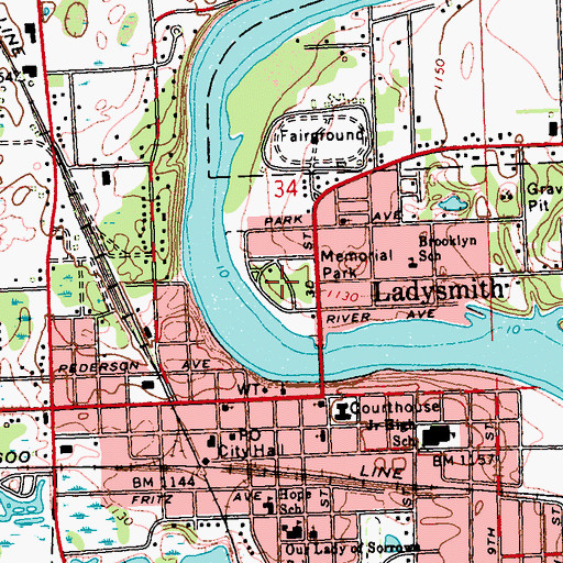 Topographic Map of Memorial Park, WI