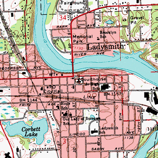 Topographic Map of Rusk County Courthouse, WI