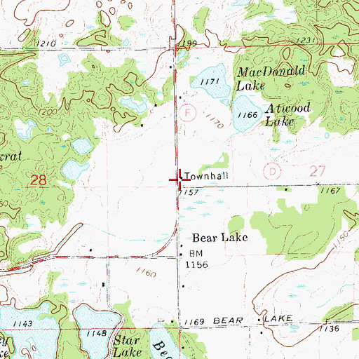 Topographic Map of Rusk Townhall, WI