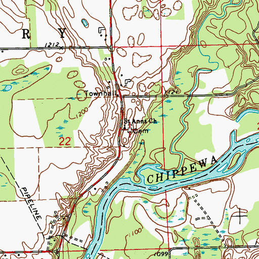 Topographic Map of Saint Anns Cemetery, WI