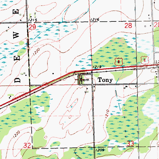 Topographic Map of Tony Cemetery, WI