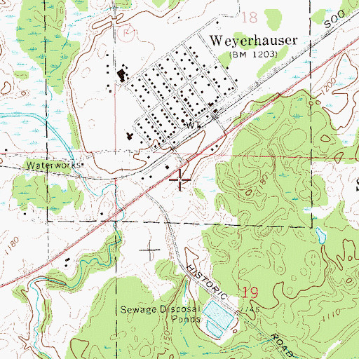 Topographic Map of Weyerhauser Protestant Cemetery, WI