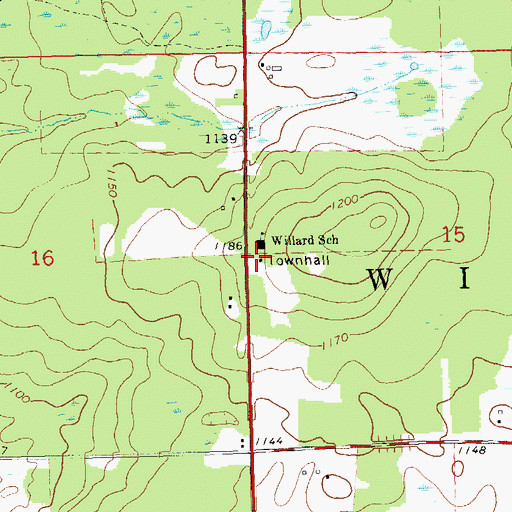 Topographic Map of Willard Townhall, WI