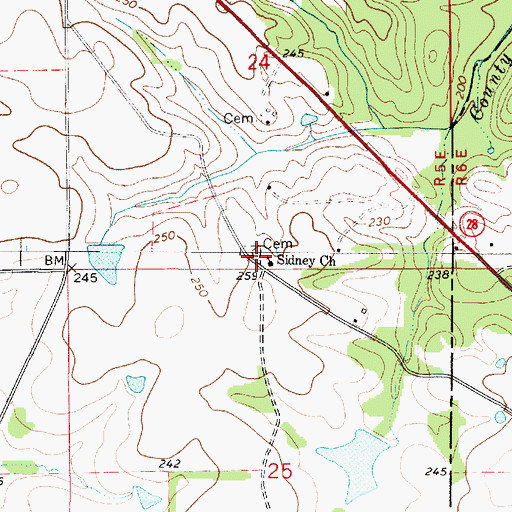 Topographic Map of Sidney Chapel Cemetery, AL