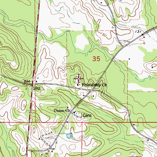 Topographic Map of Friendship Baptist Church Cemetery, AL