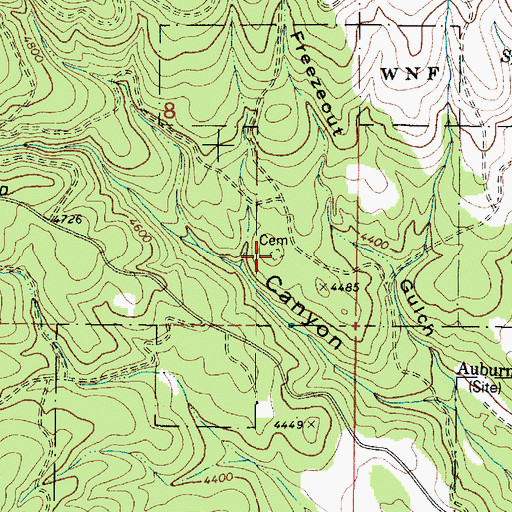 Topographic Map of Auburn Cemetery, OR