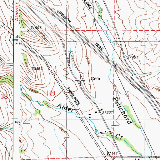 Topographic Map of Durkee Cemetery, OR