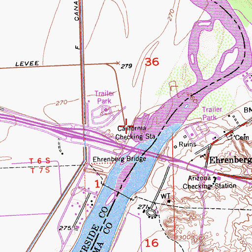 Topographic Map of Blythe Marina, CA