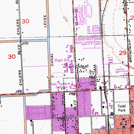 Topographic Map of Palo Verde Valley High School, CA