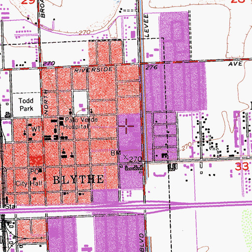 Topographic Map of Ruth Brown Elementary School, CA