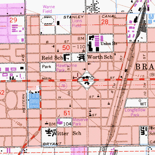 Topographic Map of Brawley City Hall, CA