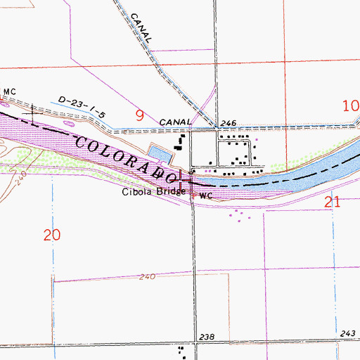 Topographic Map of Cibola Bridge, CA