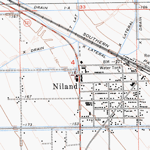 Topographic Map of Niland Branch Imperial County Free Library, CA