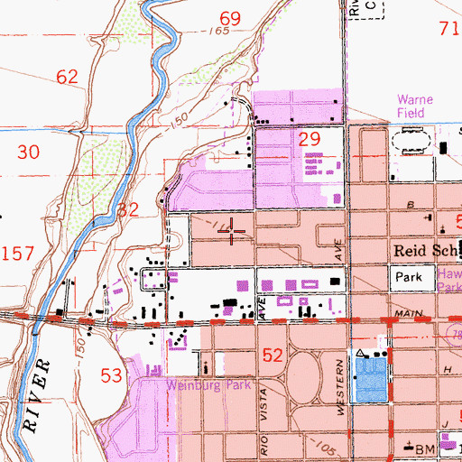 Topographic Map of Rio Vista Plaza Shopping Center, CA