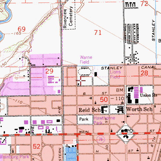 Topographic Map of Warne Park, CA