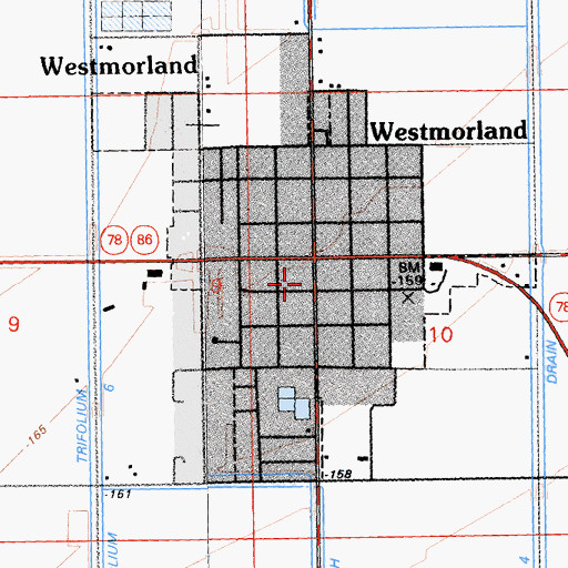Topographic Map of Westmoreland Post Office, CA