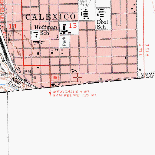 Topographic Map of Calexico Mission School, CA