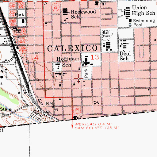 Topographic Map of Calexico City Hall, CA