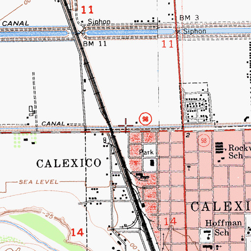 Topographic Map of Calexico Post Office, CA