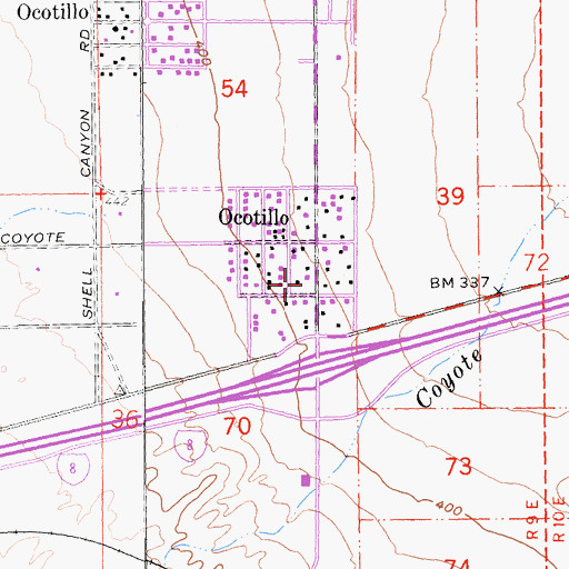 Topographic Map of Ocotillo Post Office, CA