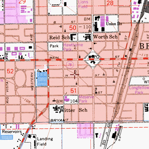 Topographic Map of All Saints Episcopal Church, CA