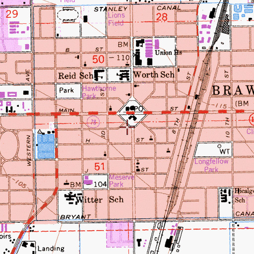 Topographic Map of Brawley Chamber of Commerce, CA