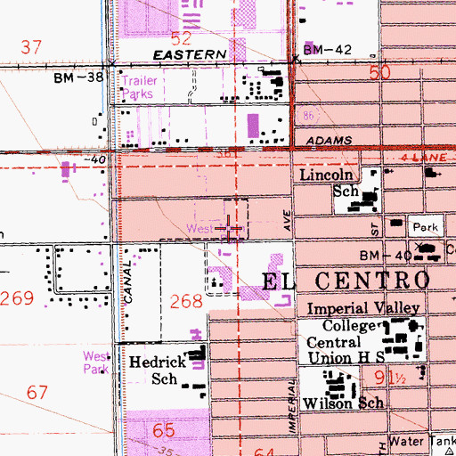 Topographic Map of El Centro Post Office, CA
