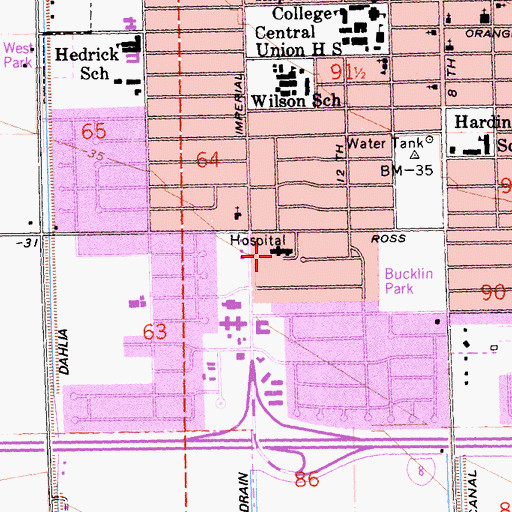Topographic Map of El Centro Regional Medical Center, CA