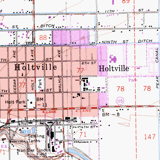 Topographic Map of Emmett S Finley Elementary School, CA
