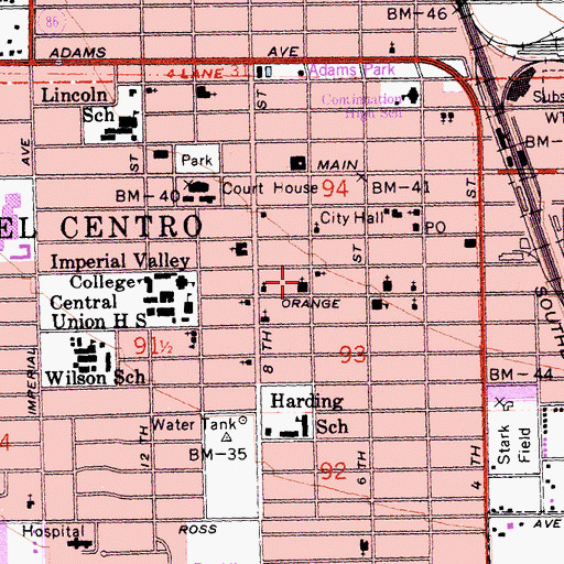 Topographic Map of First Baptist Church of El Centro, CA