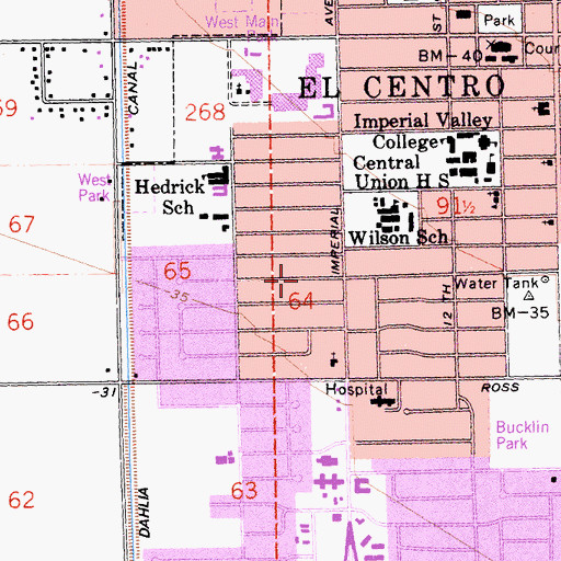 Topographic Map of First United Pentecostal Church of El Centro, CA