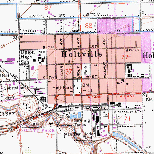 Topographic Map of Holtville Branch Imperial County Free Library, CA