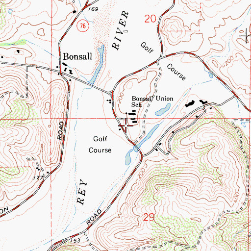 Topographic Map of Bonsall Middle School, CA