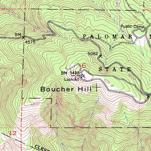 Topographic Map of Boucher Lookout, CA