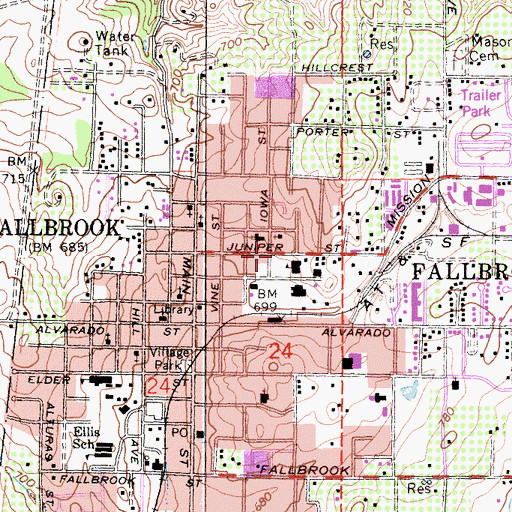 Topographic Map of Fallbrook Chamber of Commerce, CA