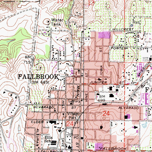 Topographic Map of Fallbrook Church of Christ, CA