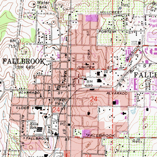 Topographic Map of North County Fire Protection District Station 1, CA