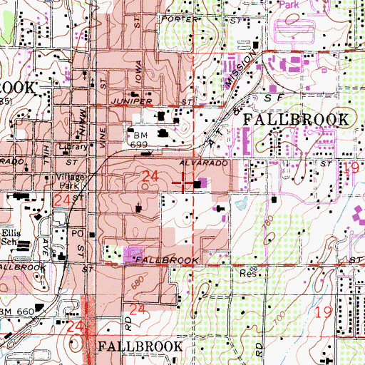 Topographic Map of Fallbrook Hospital District, CA