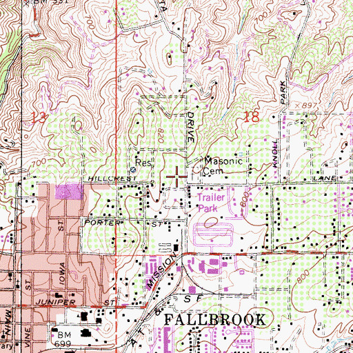 Topographic Map of Fallbrook Masonic Cemetery, CA