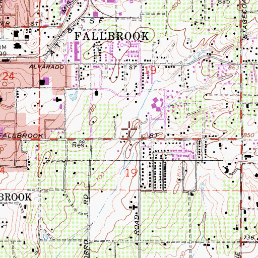 Topographic Map of Fallbrook Park, CA