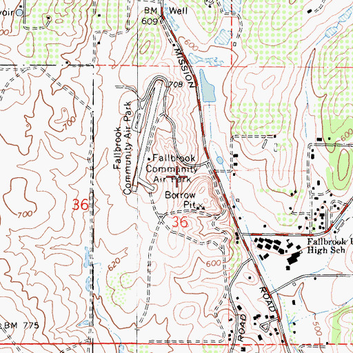 Topographic Map of Fallbrook Tennis Club, CA
