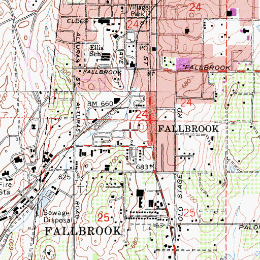 Topographic Map of Fallbrook Towne Centre Shopping Center, CA