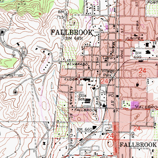 Topographic Map of Maie Ellis Elementary School, CA