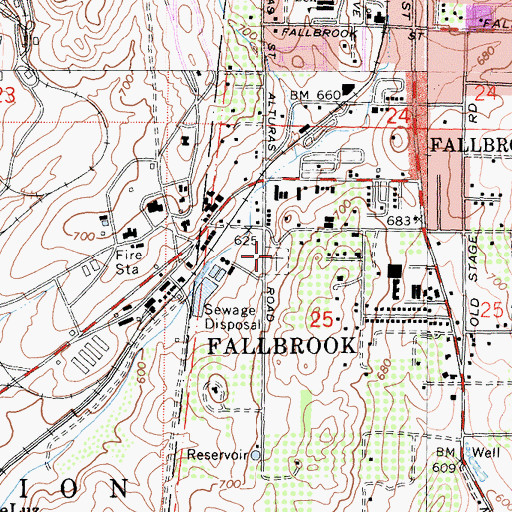 Topographic Map of Fallbrook Pioneer Odd Fellows Cemetery, CA