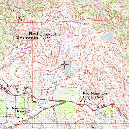 Topographic Map of Red Mountain Reservoir, CA