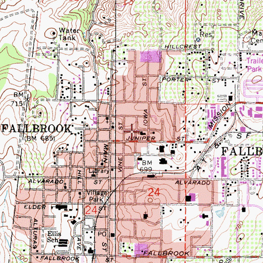 Topographic Map of Saints Johns Episcopal Church, CA