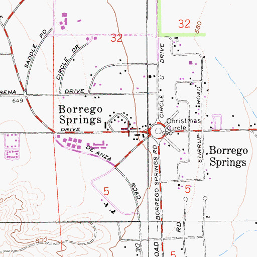 Topographic Map of Borrego Springs Branch San Diego County Library, CA